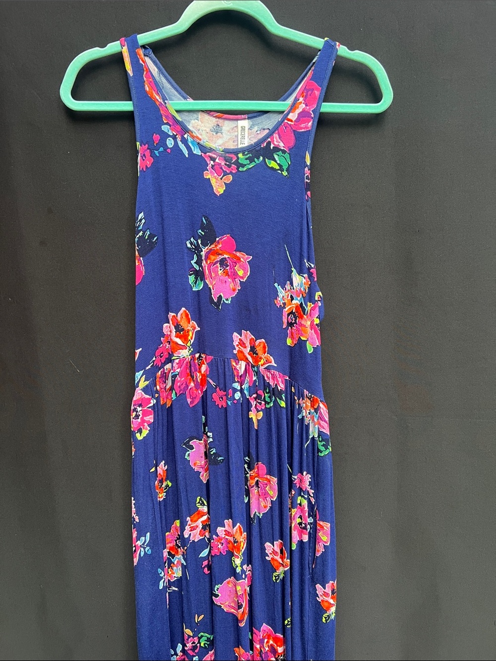 Navy Floral Maxi Dress with Pink & Orange Blooms